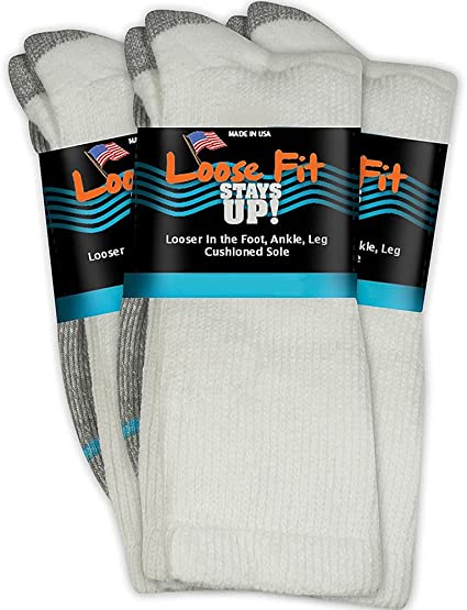 Loose Fit Stays Up Men's and Women's Casual Crew Socks (Pack of 3) Made in USA! Cushioned Sole