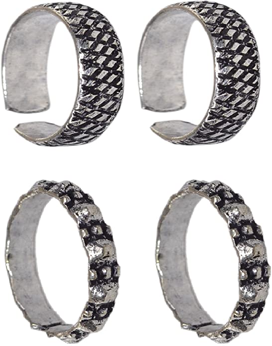 Sansar India Oxidized Toe Rings Indian Jewelry for Girls and Women (2 Pairs)