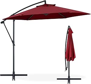 ABCCANOPY Cantilever Patio Umbrella 9ft - Outdoor Umbrella with Tilt, 360-Degree Rotation & Cross Base, Offset Hanging Umbrella Waterproof Solution-Dyed Canopy for Yard, Poolside, Garden, Burgundy