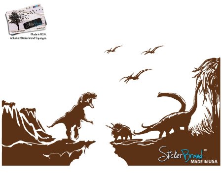 T-Rex Dinosaur World Wall Decal Sticker by Stickerbrand 42in X 76in. (BROWN) Easy to Apply and Removable. Made in the USA. No Glue Needed, Safer than Wallpaper #GFoster170s-Brown