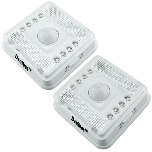 Motion Sensor Light Danibos 2PCS Wireless 8-LED Light Lamp PIR Sensitive Auto Sensor Motion Detector Super Light 2 White