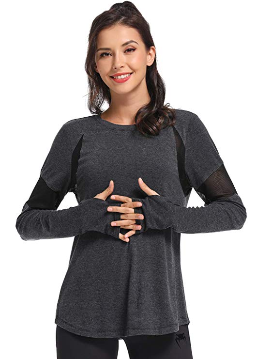 Muzniuer Womens Long Sleeve Workout Shirts-Plain Long Sleeve Tshirt for Women Yoga Sports T-Shirt Activewear with Thumb Hole