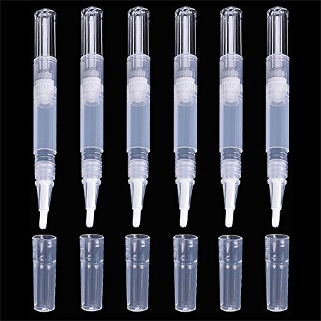 Teemico Pack of 6 Pieces 3ml Empty Twist Pen with Brush Travel Portable Eyelash Lip Gloss Tube Container Cuticle Oil Nail Polish Teeth Whitening Pen Makeup Accessories