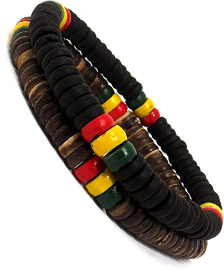 Rasta Bracelet Wood Bracelet Beaded Bracelet - Rasta Bracelet Cotton Handmade Reggae Jewelry Boho