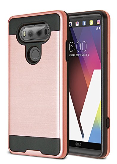 LG V20 Case, Kaesar [Slim Fit] [Shock Absorption] [Impact Resistant] Brushed Metal Texture Hybrid Dual Layer Slim Protector Case Cover for LG V20 - Rose Gold
