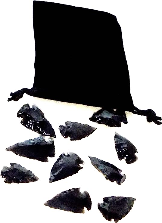 Stone Tone One 1"-1.5" Black Obsidian Arrowhead Set of 10 with Carry Pouch