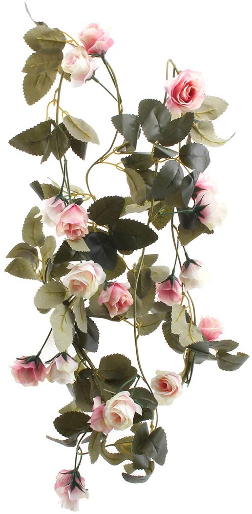 Flojery 6.8 Ft Silk Flower Vines for Wedding,Hanging Rose Garland Home Decor,Artificial Rose Vine for Party(Pack of 2)(Light Pink)