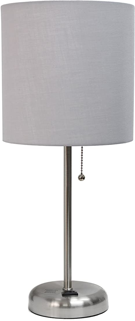 Limelights LT2024-GRY Stick Lamp with Charging Outlet and Fabric Shade, 19.29, Grey