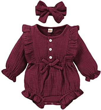 Newborn Infant Baby Girl Clothes Romper Ruffle Sleeve Jumpsuit Bodysuit Cute Infant Romper Girls Fall Outfits