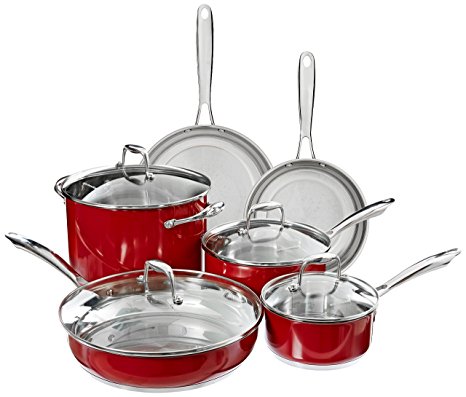 KitchenAid KCSS10ER Stainless Steel 10-Piece Cookware Set - Empire Red