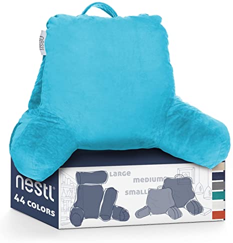 Nestl Reading Pillow, Medium Back Pillow, Backrest Pillows for Bed with Arms, Shredded Memory Foam Back Pillows for Sitting in Bed, Back Support Pillow for Kids Teens & Adults, Beach Blue