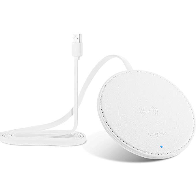 EasyAcc Fast Wireless Charger Pad, 10W Wireless Charging Pad Double Sided PU Leather White, Flat Desk Induction Qi Phone Charger for iPhone 11 Pro X XS MAX XR 8, Samsung S10 S9 Note 10, No AC Adapter