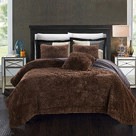 Chanasya Super Soft Long Shaggy Chic Fuzzy Fur Faux Fur Warm Elegant Cozy With Fluffy Sherpa Chocklate Brown Bed Blanket Queen / Full - Solid Shaggy Chocklate