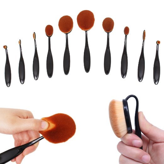 Queentools Professional Makeup Brush Set with Toothbrush Design with Soft Synthetic Hair for Foundation and Concealer- Use with BB Cream Powder Blush-Makeup Cosmetics Tool Set-10pcs