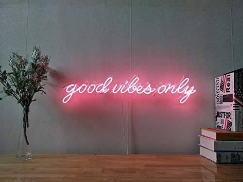 Good Vibes Only Real Glass Neon Sign For Bedroom Garage Bar Man Cave Room Home Decor Handmade Artwork Visual Art Dimmable Wall Lighting Includes Dimmer