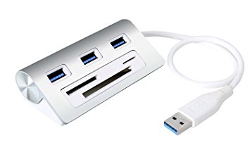 Alcey Aluminum Bus-Powered USB 3.0 3-Port Hub with Multi-in-1 3-slots Card Reader Combo for iMac, MacBook Air, MacBook Pro, MacBook, Mac Mini, PCs and Laptops