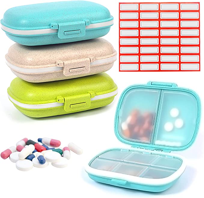 Pill Case 3 Pack,Travel Pill Organizer Management with 8 Compartments for Organizing Vitamin/Fish Oil/Medicine,Moisture Proof Small Pill Box Weekly Travel Portable Multifunctional