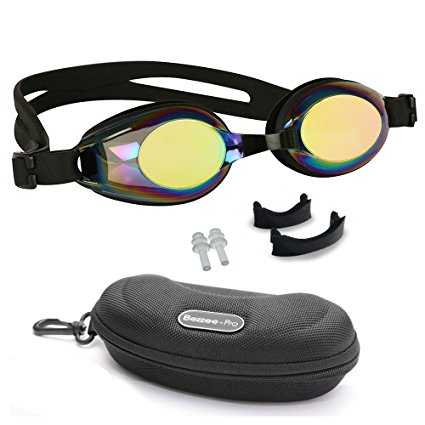 Swimming Goggles for Children Age 4 to 12 Years 3 Interchangeable Nose Bridge Junior Swimmer Rainbow Lens Fog Resistant UV Protected Kids Competition Goggle Non-toxic Silicone Straps