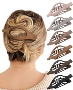 French Flat Hair Clips for Women - 6Pcs Flat Hair Claws for Thin Thick Hair Strong Hold No Slip Grip Hair Claw Clips for Women Girls (Matte(Coffee color series))