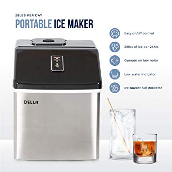 Della Electric Ice Maker Machine Portable Counter Top Yield Up To 28 Pounds of Ice Daily -Stainless Steel