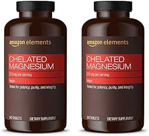 Amazon Elements Chelated Magnesium Glycinate, 270 mg per Serving (2 Tablets), Vegan, 240 Tablets (Packaging May Vary) (Pack of 2)