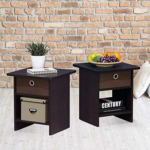 Furinno Andrey End Table Nightstand Set, 2-Pack,(Espresso)