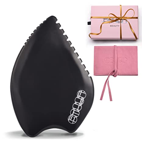 Gua Sha Facial Tools – Guasha Tool for Face - Gua Sha Stone Massage Tool for Sculpting, Scarping, Contour Jawline, or Body – Black Bian Stone Massager in 7 Edges for Skincare