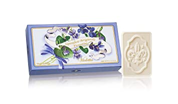 Gift Box Violet, Rectangular sculpted Florentine soap with lily, 3x4.40 oz, Saponificio Artigianale Fiorentino