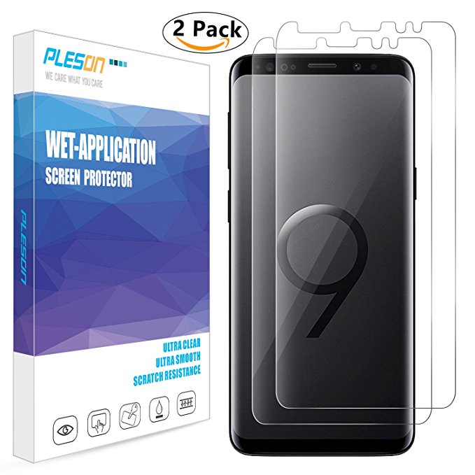 Galaxy S9 Screen Protector, [2-Pack][Full Coverage] PLESON [Bubble-Free][Case Friendly] [No Lifted Edges] Wet Applied HD Clear Film Screen Protector for Samsung Galaxy S9 (Clear1)