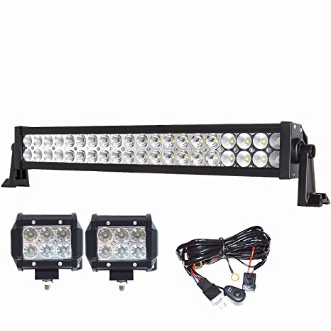 EasyNew® 24" 120W 10-30V LED Light Bar IP68 Waterproof Flood Spot Combo Beam for Offroad SUV UTE ATV Truck with 2PCS 18W LED work lights and Wiring Harness and Mounts