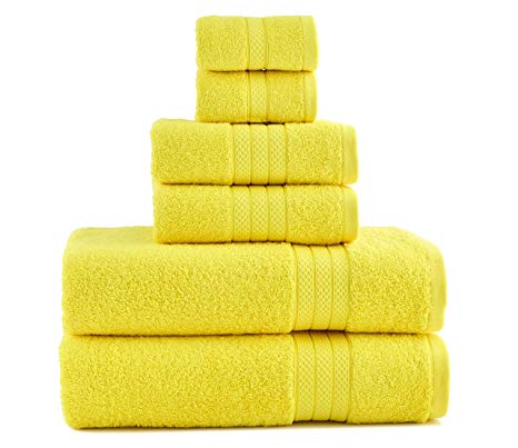 ixirhome Turkish Towel Set 6 Piece,100% Cotton, 2 Bath Towels, 2 Hand Towels and 2 Washcloths, Machine Washable, Hotel Quality, Super Soft and Highly Absorbent by (Lemon Yellow)