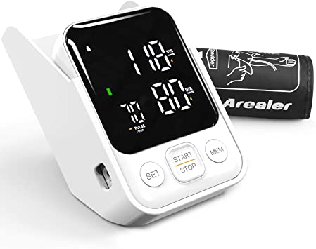 Blood Pressure Monitor Upper Arm, Arealer Automatic Digital BP Machine Large Cuff 22-40cm with Blood Pressure and Pulse Rate, 2 * 90 Memory Mode Home Use for Old Children (Batteries and Bag Included)