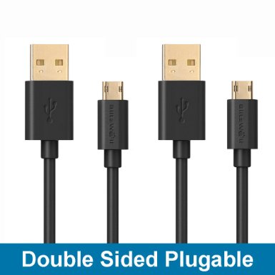 Reversible Micro to Reversible USB Cable BlitzWolf 33ft Android Phone Double Sided Charger and Data Sync Cable for Samsung Galaxy S6 Plus Note 4 5 Edge HTC M9 Xperia Z3 Z2 Moto X 2-Pack Black