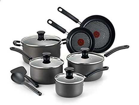 T-fal C553SC Signature Hard Anodized Thermo-Spot Heat Indicator Dishwasher Safe Cookware Set, 12-Piece, Grey