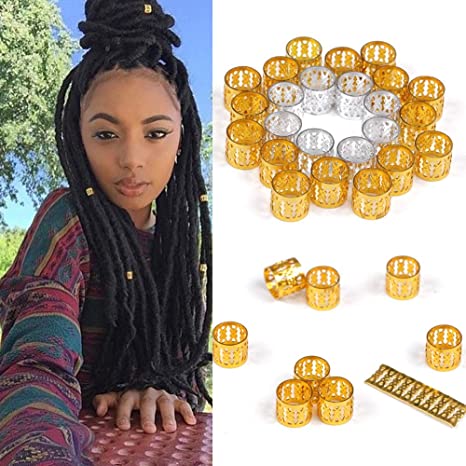 Mixed Golden Silver Dreadlock Beads for Hair Adjustable No Rust Aluminum Metal Cuffs Beads 8.5mm 100pcs Braiding Hair Decoration Jewelry by AliLeader (Mixed Golden Silver)