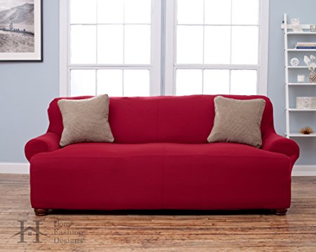 Lucia Collection Basic Strapless Slipcover. Form Fit, Slip Resistant, Stylish Furniture Shield / Protector Featuring Lightweight Corduroy Fabric. By Home Fashion Designs Brand. (Sofa, Burgundy)