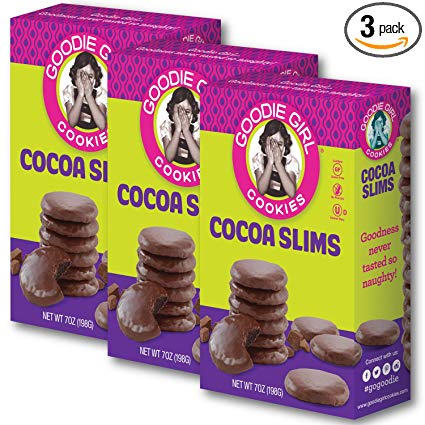 Goodie Girl Cookies, Cocoa Slims Gluten Free Cookies, Peanut Free Snack Cookies, Kosher (7oz Box, Pack of 3)