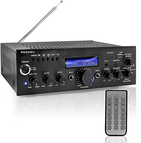 Wireless Bluetooth Home Power Amplifier - 200 Watt Audio Stereo Receiver w/USB Port, AUX in, FM Radio, 2 Karaoke Microphone Input, Remote - Home Entertainment System - Pyle PDA5BU.5