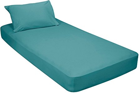 Jersey Knit 2 pc. Cot Size Camp Sheet & Pillowcase - Turquoise
