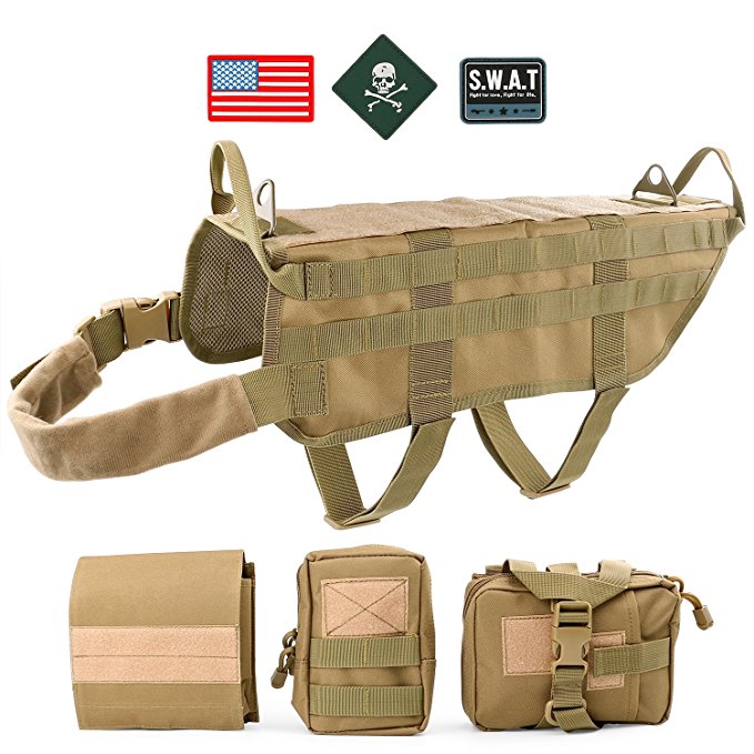 Tactical Dog Training Molle Vest Harness, WHIPPY Pet Vest with Detachable Pouches