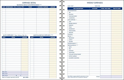 Adams Expense Account Record Book, Spiral Binding, 8.5 x 11 Inches, Clear (AFR20)