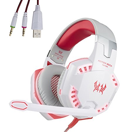 EasySMX Upgrate Version Comfortable Over Ear Stereo Gaming Headset Wired Headphone with Adjustable Headband and Microphone Mic USB and 3.5mm Audio Connector LED Indicator Noise Isolation/In-line Volume Control for PC Gamers