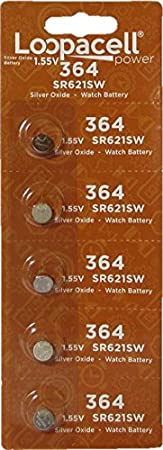 Loopacell 364 (SR621SW) 1.55V Silver Oxide Watch Battery (5 Batteries)