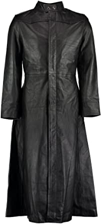 Gallanto Neo Matrix Black Gothic Style Men's Long Trench Leather Coat