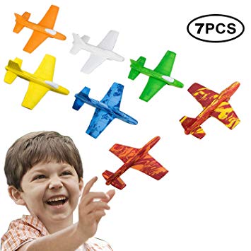 US Sense 7 Packs Flying Glider Plane Model Set, Airplane Construction Kits Flying Toys Gifts for Boys and Girls, Indoor and Outdoor Game