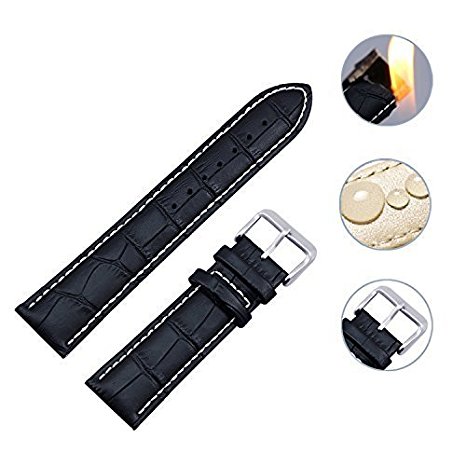 Zeiger Waterproof 20-22mm Black Genuine Leather Watch band with Watch Strap Spring Bar Repair Tools (20mm B003)