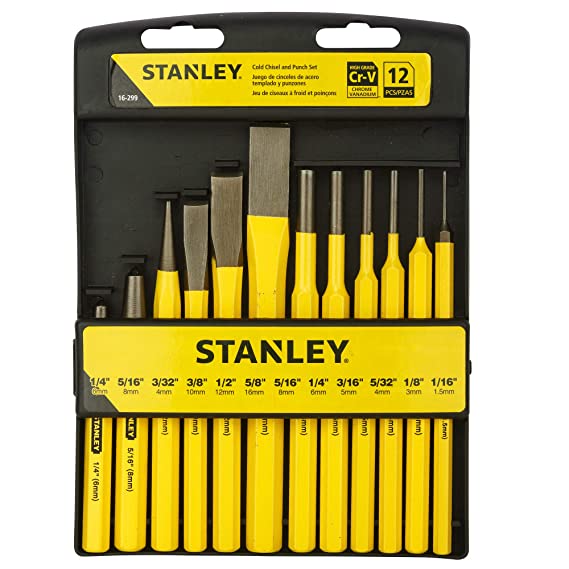 STANLEY 16-299 12 Piece Pin Punches and Cold Chisel Set (Yellow and Black) 700g