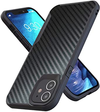 Kitoo Designed for iPhone 12 Mini Case, Carbon Fiber Pattern, 10ft. Drop Tested, Wireless Charging - Black