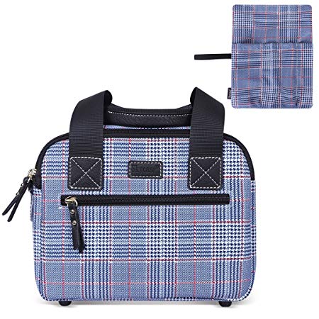 Skycase Lunch Bag with Washable Utensils Pouch, Insulated Lunch Bag, Lunch Bento Tote Bag for Women, Men, Students, Portable Lunch Box Organizer for Office/School/ Travel/Picnic/Camping, Plaid Blue