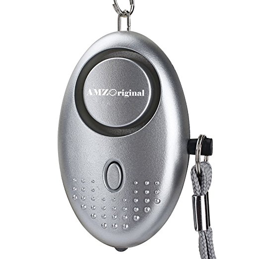 AMZ Original 125 dB Personal Alarm, Emergency Self-Defense Keychain Electronic Device Security Alarm with LED Light for Kids Women Elderly Safety, Silver (Batteries Included)